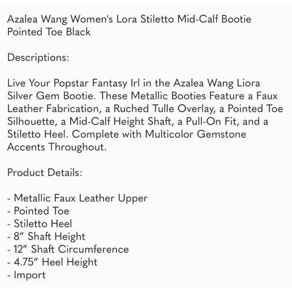 Azalea Wang Liora Women’s Stiletto Mid Calf Bootie Pointed Toe Black 7.5 NIB - Picture 10 of 10